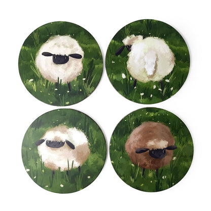 Close-up of sheep design on cork novelty coaster