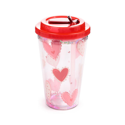 Amore Hearts Double Walled Cup with decorative background