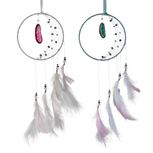 Dreamcatcher with Agate Charm - White Crescent Moon