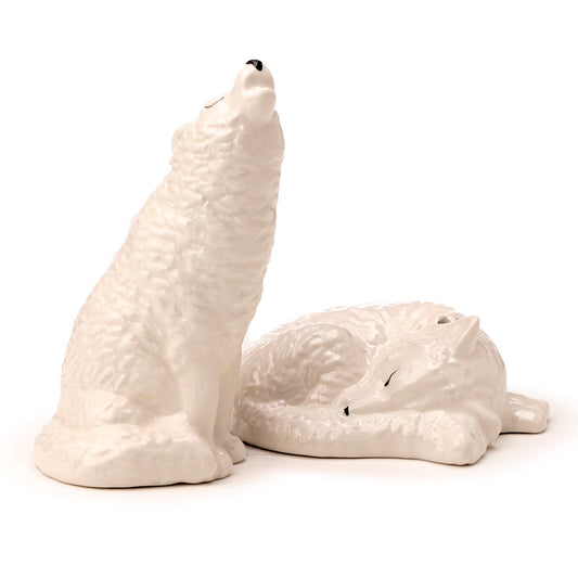 Ceramic Salt & Pepper Set featuring White Wolf design