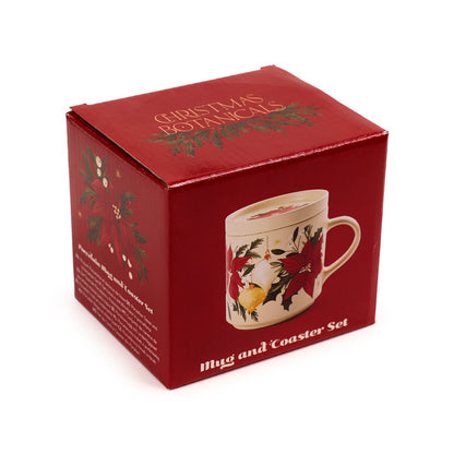 Elegant Christmas Botanicals Mug with Coaster