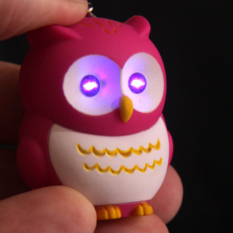 Whimsical pink and blue owl keyring with sound
