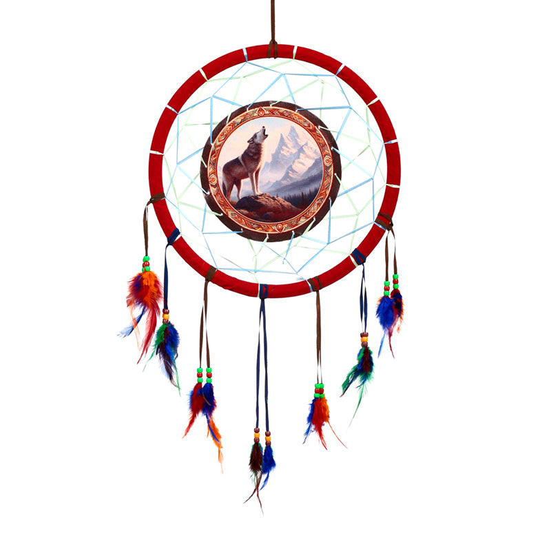 Medium Mountain Wolf Dreamcatcher with feathers