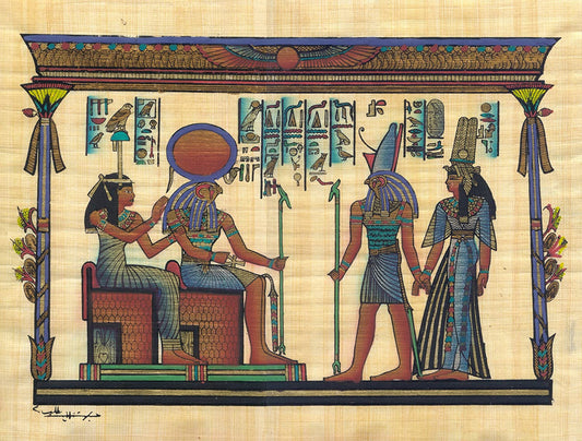 Egyptian Papyrus Art featuring Amentet, Re-Horakhty, Horus, and Nefertari