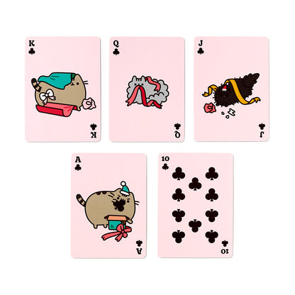 Heartwarming holiday scenes on Pusheen playing cards