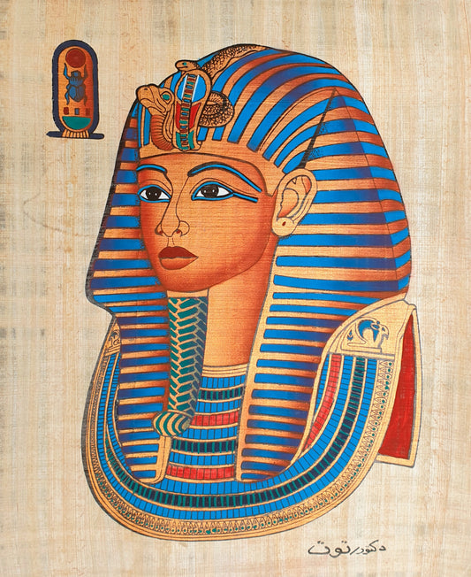Egyptian Papyrus Painting of the Mask of Tutankhamun