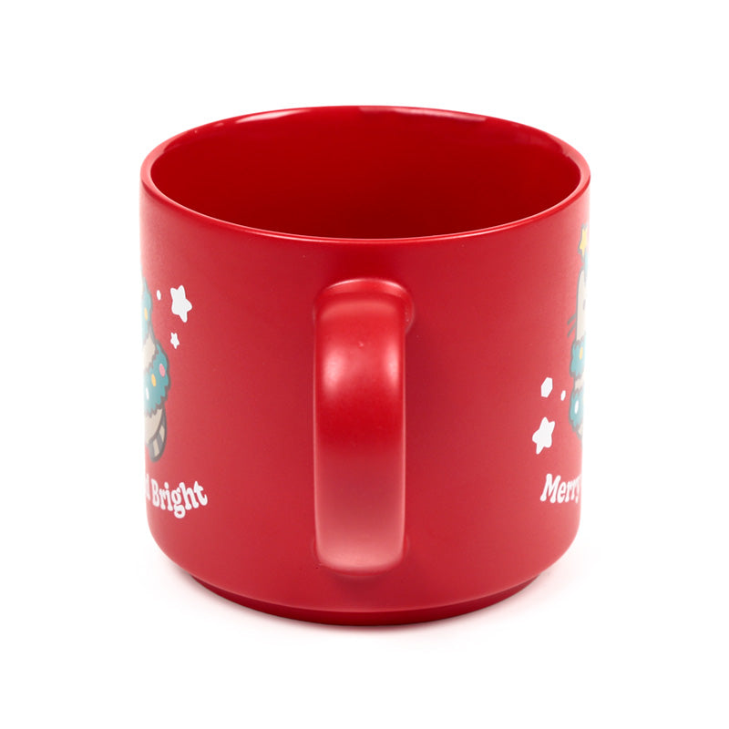 Festive Pusheen the Cat Mug on a holiday table