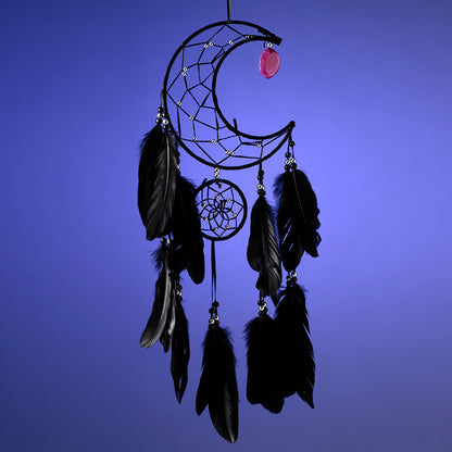 Agate Charm on Black Crescent Moon Dreamcatcher