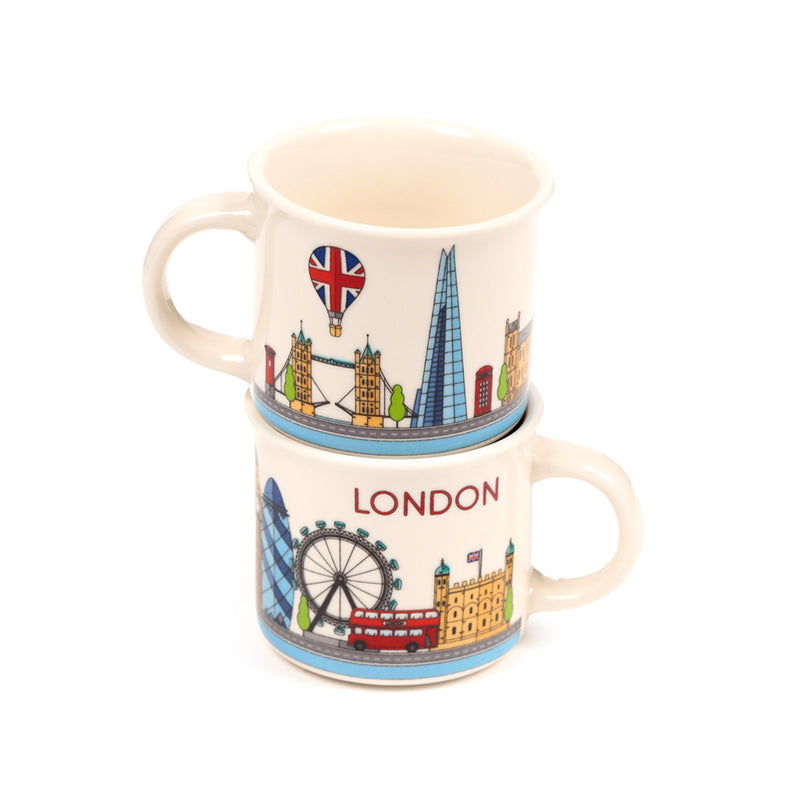 Elegant porcelain espresso cup set with London skyline