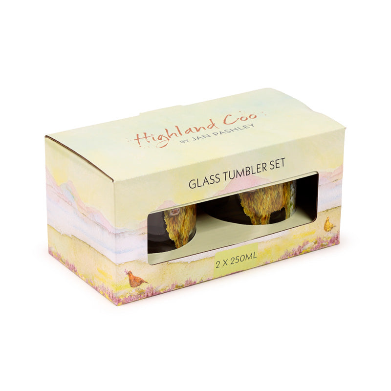 Highland Coo Cow Design Glass Tumblers