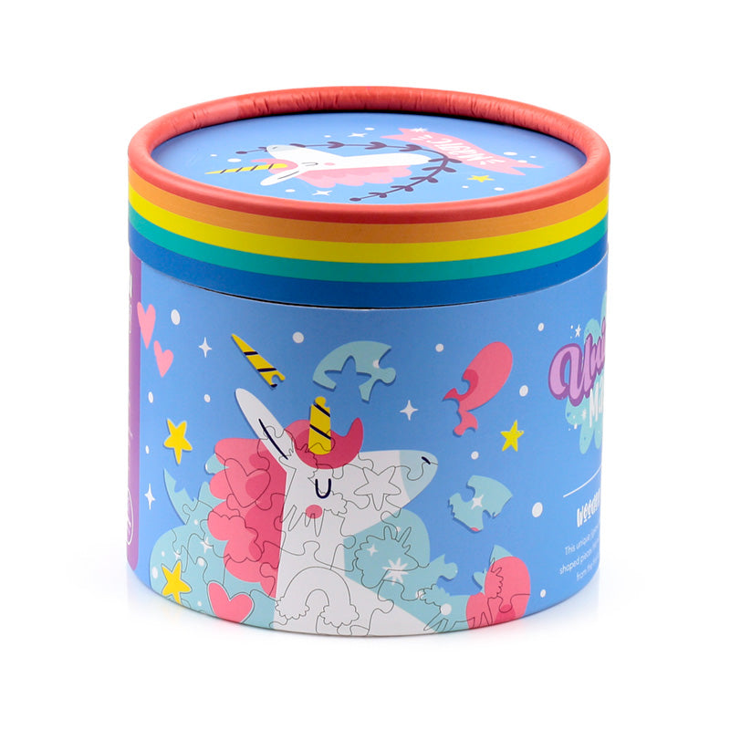Puzzle pieces of Unicorn Magic on a table
