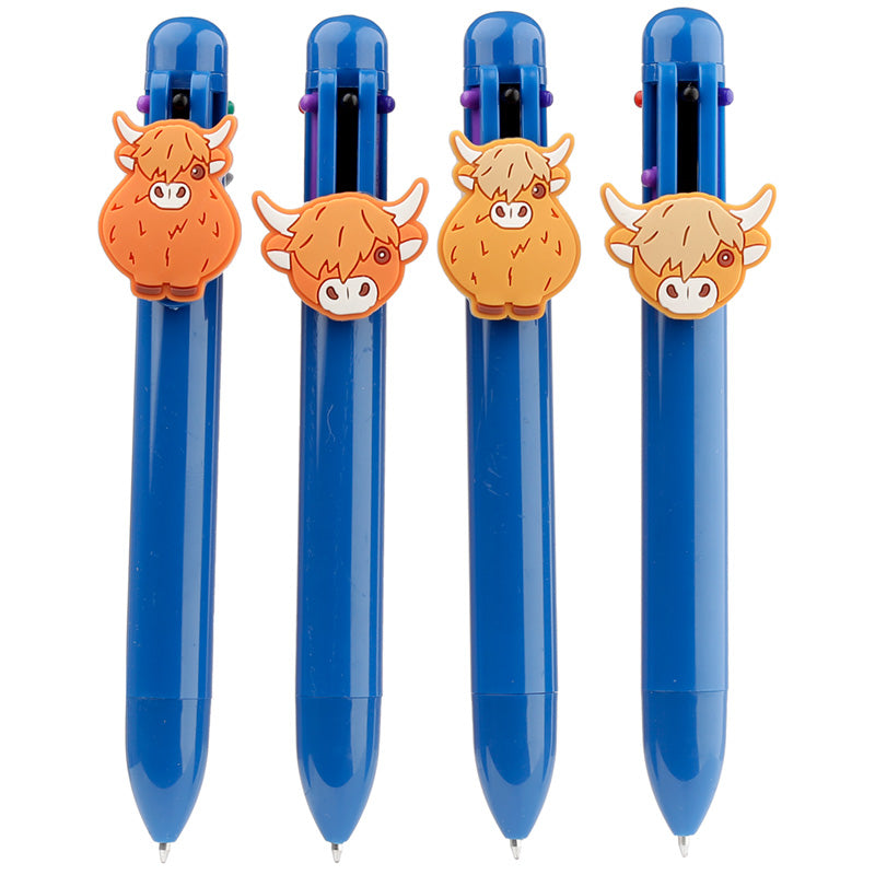 Highland Coo Cow Multi-Colour Pen with vibrant ink colours