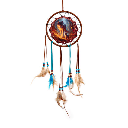 Small dreamcatcher with fairy dream wolf and cub design