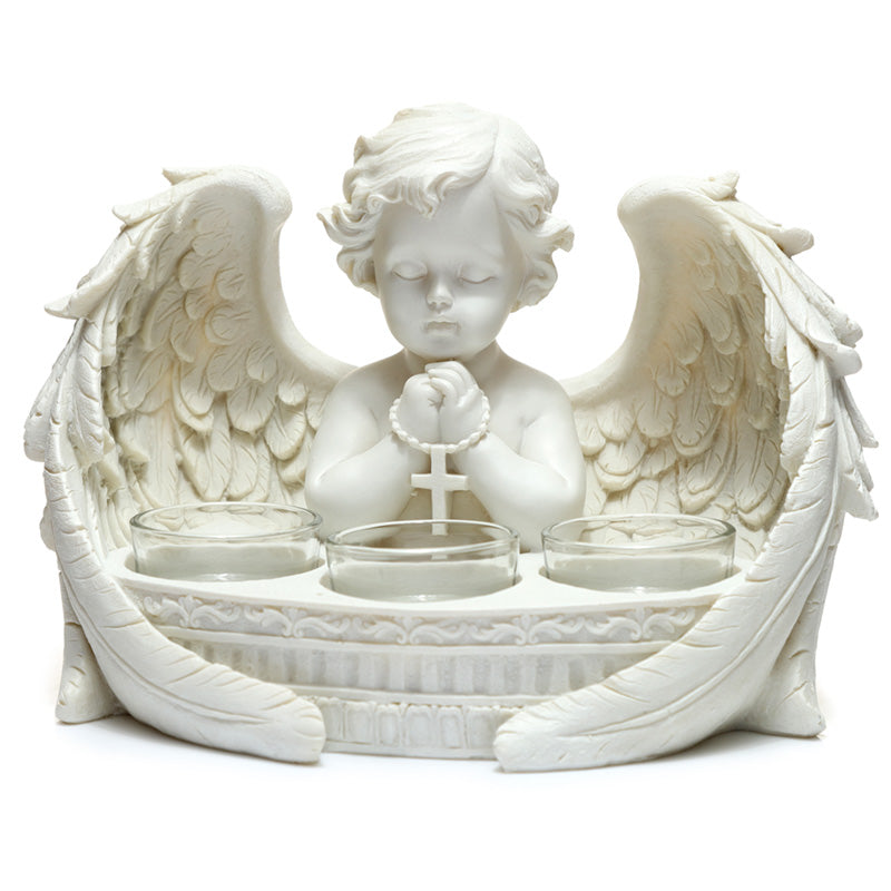 Triple Candle Cherub Tea Light Holder - Front View