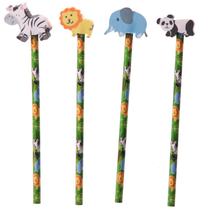 Novelty jungle pencils with fun rubber toppers