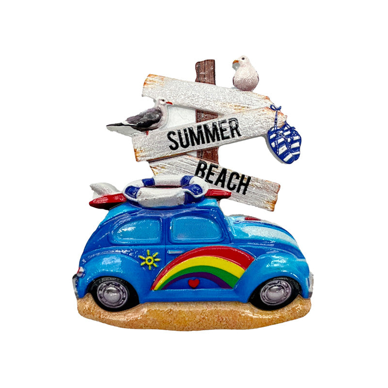 Beach Car Shaped Souvenir Magnet with vibrant signs
