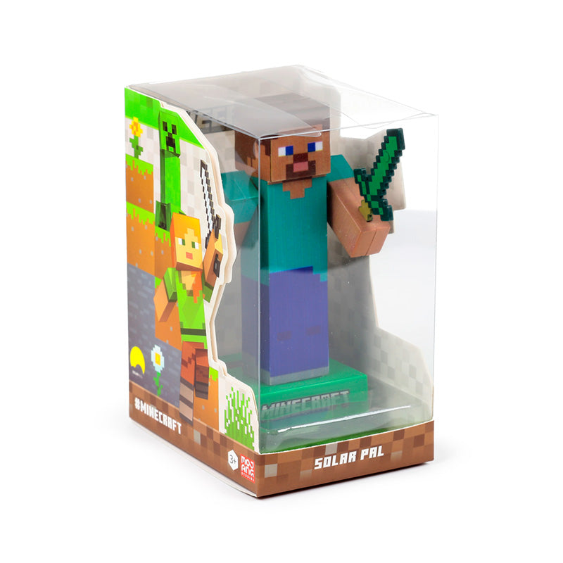 Minecraft Steve Solar Pal glowing at night