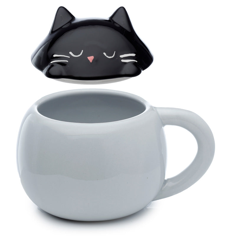 Cute cat design ceramic mug with lid