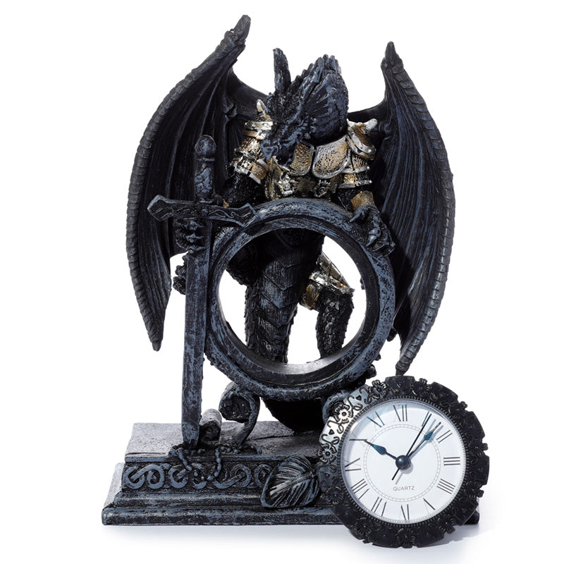 Gothic Armoured Dragon Mantle Clock with intricate design