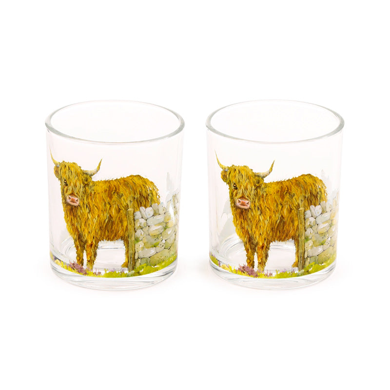 Jan Pashley Highland Coo Cow Glass Tumbler Set