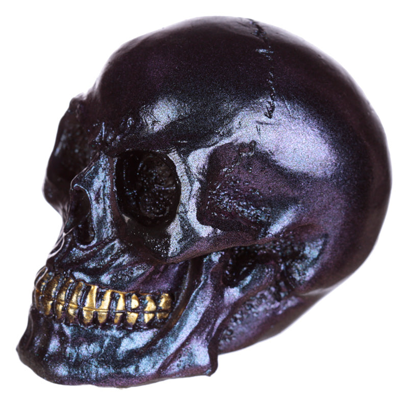 Gothic Iridescent Skull Ornament with a candle