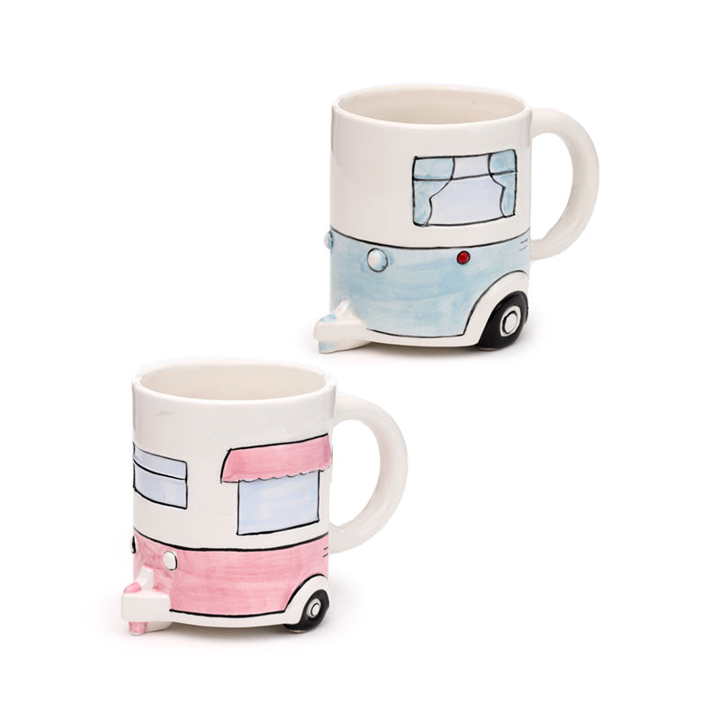 Novelty shaped ceramic mug with caravan design