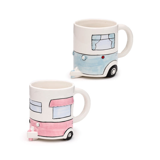 Novelty shaped ceramic mug with caravan design