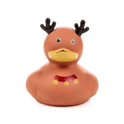Jingle Bunch Christmas Duck on bathroom shelf