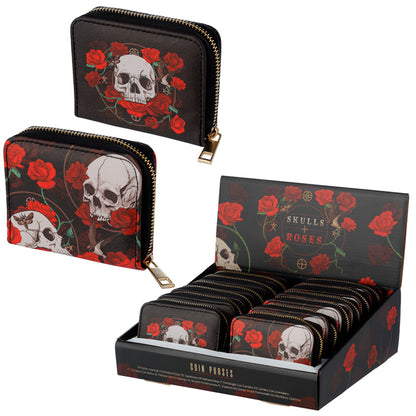 Skulls and Roses Small Zip Wallet with decorative design