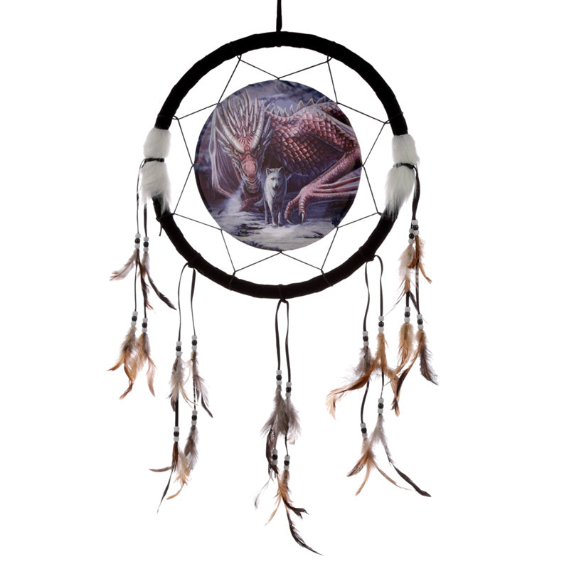 Medium dreamcatcher featuring Lisa Parker's dragon and wolf design