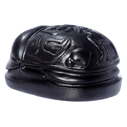 Black Egyptian Scarab Ornament against a decorative background