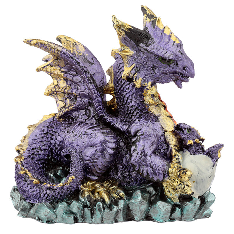 Vibrant colours of Mother and Hatching Baby Dragon Figurine