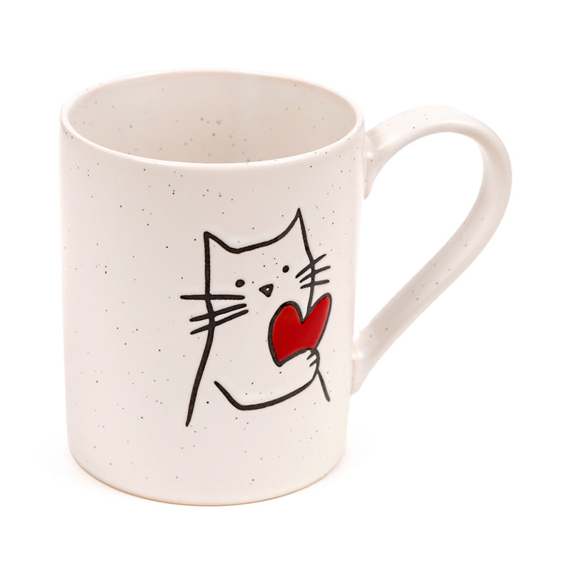 Charming stoneware mug featuring a cat with a heart design