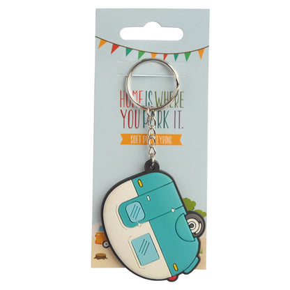 Whimsical Caravan Keyring displayed with keys