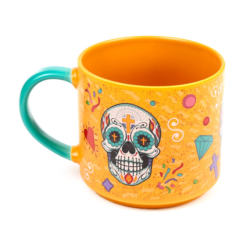 Large Porcelain Mug - Day of the Dead displayed on a table