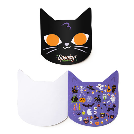 Spooky Cat Shaped Sticker Book featuring 10 Halloween-themed sheets