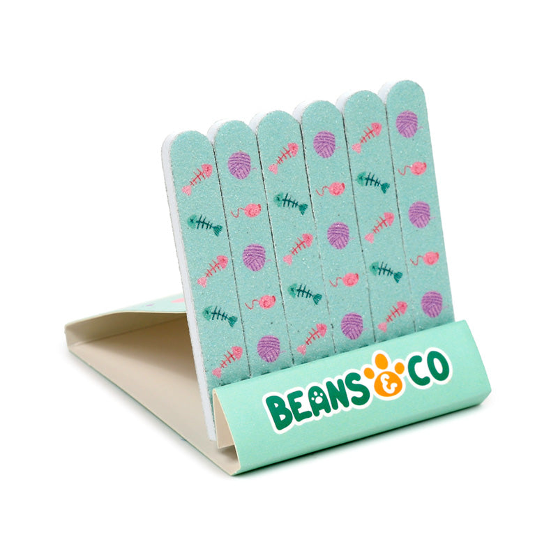 Close-up of Beans & Co Cats illustrations on nail files
