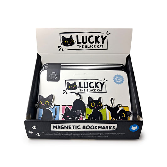Magnetic Bookmark Set featuring Lucky the Black Cat design