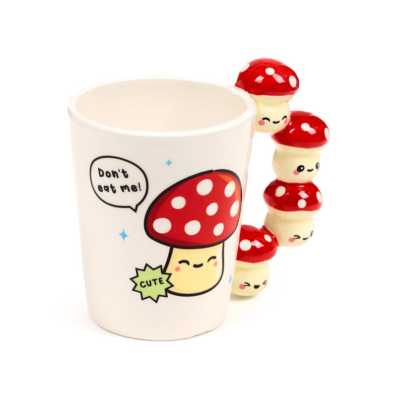 Shaped handle ceramic mug with mushroom design