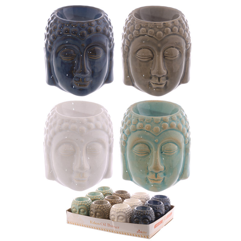 Ceramic Crackled Glaze Buddha Head Oil Burner - Front View