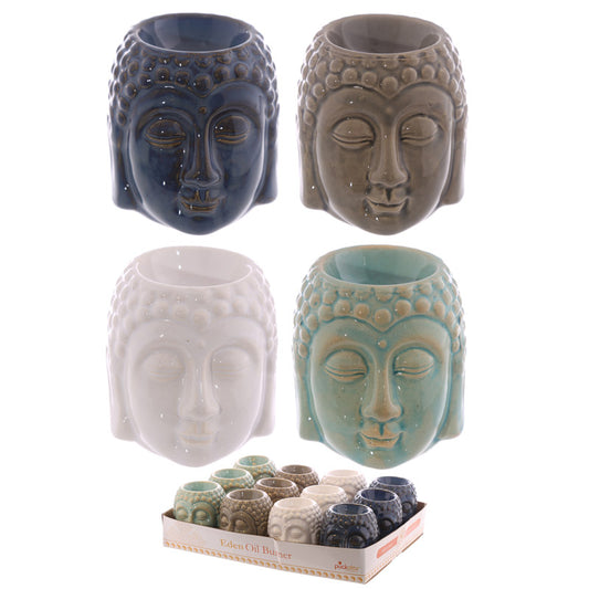 Ceramic Crackled Glaze Buddha Head Oil Burner - Front View