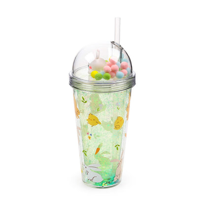 Reusable springtime cup with lid and charms