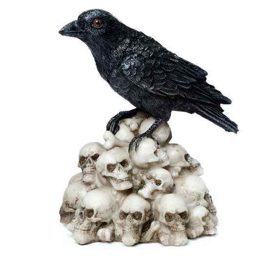 Crow Standing on Pile of Skulls Ornament - Front View