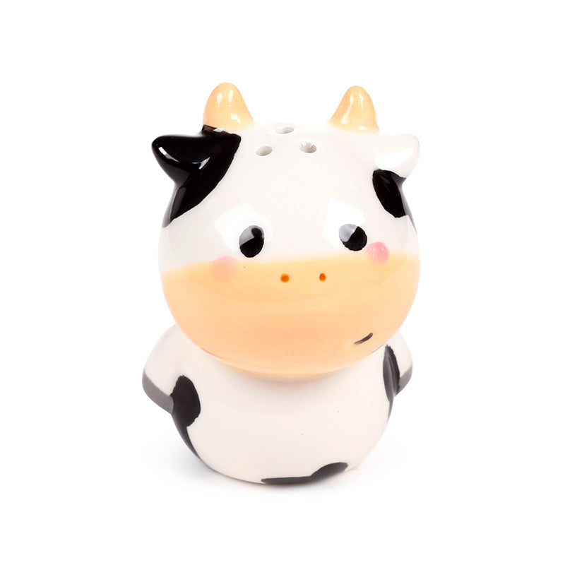 Whimsical black and white cow ceramic salt and pepper shakers
