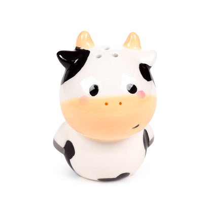 Whimsical black and white cow ceramic salt and pepper shakers
