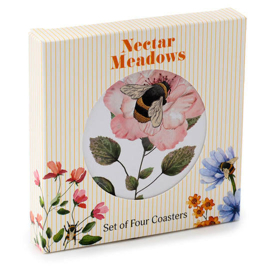Set of 4 Cork Novelty Coasters - Nectar Meadows Design 1