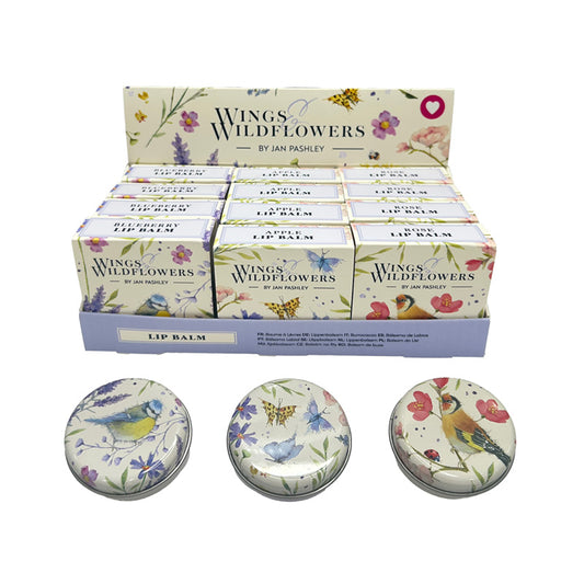 Jan Pashley Wings & Wildflowers Lip Balm in a decorative tin