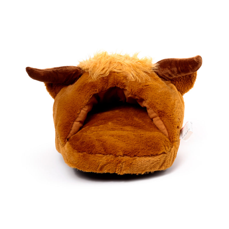 Highland Coo Plush Maxi Slipper Foot Warmer with decorative accents