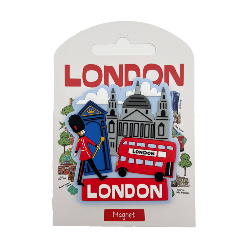 Guardsman and Red Bus PVC Magnet - London Souvenir
