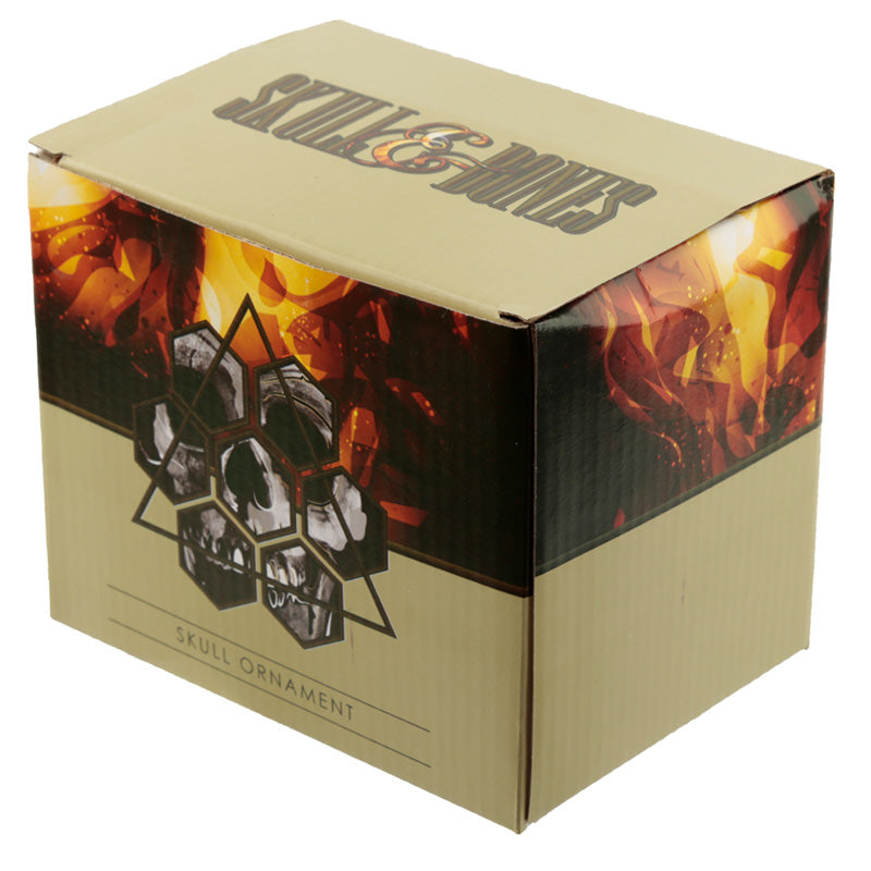 Side view of the Fantasy Rainbow Marble Skull Ornament